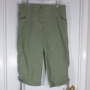 IZOD Capri Pants Sage Green Lightweight High Rise Cotton Comfy Casual Size 12